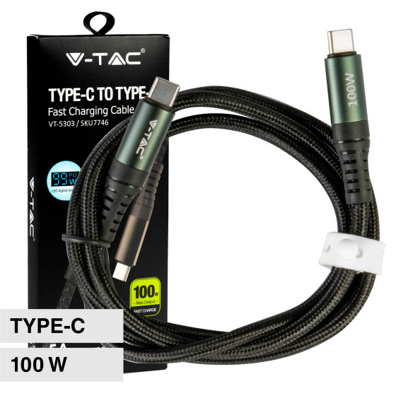 V-Tac VT-5303 Cavo USB Type-C Lunghezza 1m Colore Nero con Display LED - SKU 7746 V-Tac VT-5303 Cavo USB Type-C Lunghezza 1m Colore Nero con Display LED - SKU 7746