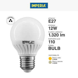 Imperia Lampadina LED E27 12W Bulb A60 MiniGlobo SMD Ceramic