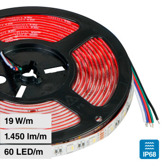 LEDCO Striscia LED Flessibile 95W SMD RGB+W 60 LED/metro 24V CRI≥90 IP68 - Bobina da 5 metri - mod.