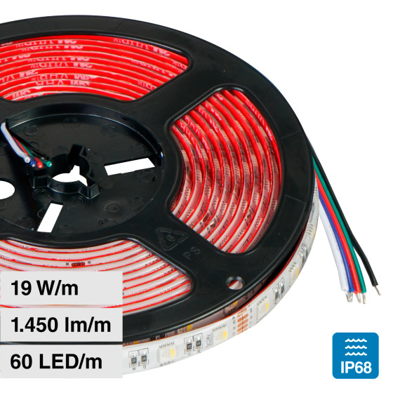 LEDCO Striscia LED Flessibile 95W SMD RGB+W 60 LED/metro 24V CRI≥90 IP68 - Bobina da 5 metri - mod. LEDCO Striscia LED Flessibile 95W SMD RGB+W 60 LED/metro 24V CRI≥90 IP68 - Bobina da 5 metri - mod.