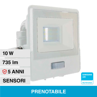 V-Tac VT-118S Faro LED Floodlight 10W SMD IP65 Chip Samsung Sensore Movimento e Crepuscolare Bianco