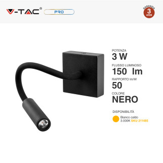 V-Tac Pro VT-2903 Lampada LED da Muro Flessibile 3W COB CREE