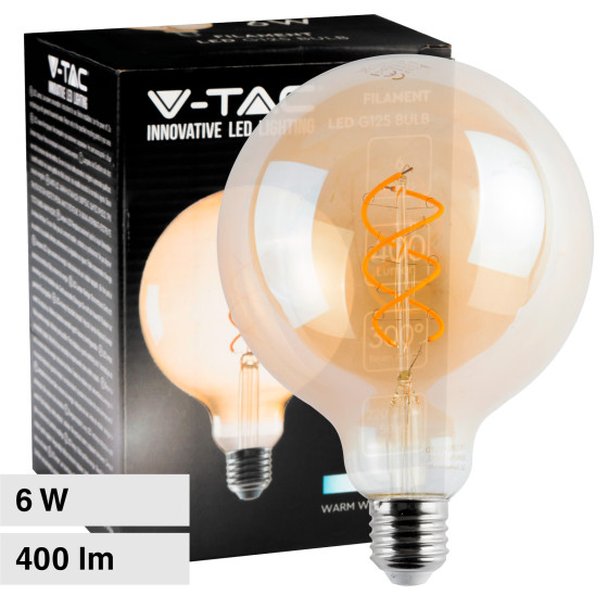 V-Tac VT-2126 Lampadina LED E27 6W Globo G125 Filament Vetro Ambrato - SKU 217328 V-Tac VT-2126 Lampadina LED E27 6W Globo G125 Filament Vetro Ambrato - SKU 217328