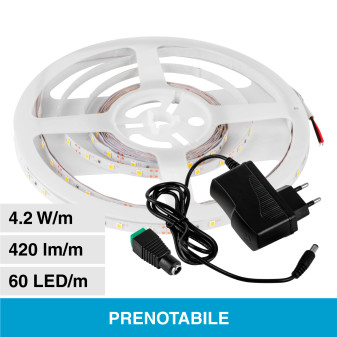 V-Tac Kit Striscia LED Flessibile 21W SMD Monocolore 60 LED/metro 12V con Alimentatore e Connettore