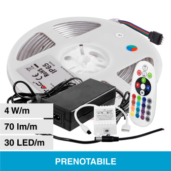 V-Tac Kit Striscia LED Flessibile 20W SMD RGB 12V IP65 con Alimentatore Controller Telecomando -