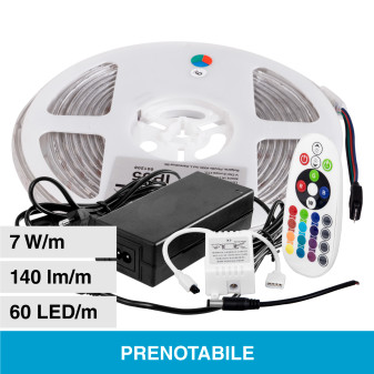 V-Tac Kit Striscia LED Flessibile 35W SMD RGB 12V IP65 con Alimentatore Controller Telecomando -