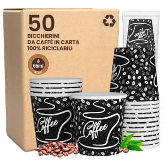Bicchierini da Caffè in Carta Riciclabile con Fantasia BlackCUP da 65ml - Confezione da 50 Bicchieri