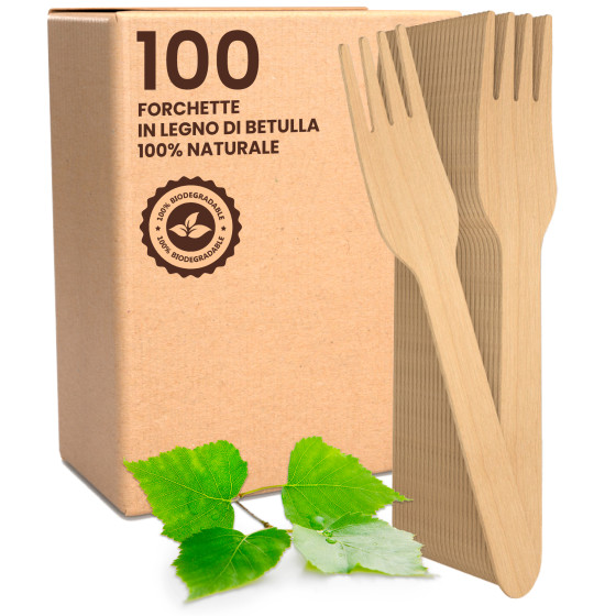 Forchette Usa e Getta in Legno di Betulla Naturali Biodegradabili e Compostabili - Confezione da Forchette Usa e Getta in Legno di Betulla Naturali Biodegradabili e Compostabili - Confezione da