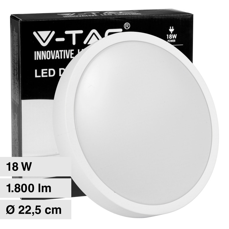V-Tac VT-8618 Plafoniera LED Rotonda 18W SMD IP44 Colore Bianco