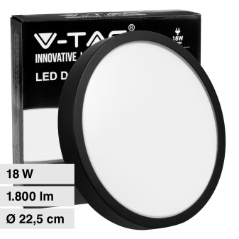 V-Tac VT-8618 Plafoniera LED Rotonda 18W SMD IP44 Colore Nero - SKU 7633 /...