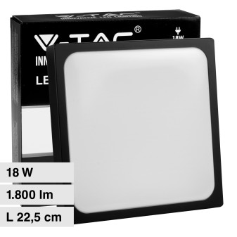 V-Tac VT-8618 Plafoniera LED Quadrata 18W SMD IP44 Colore Nero
