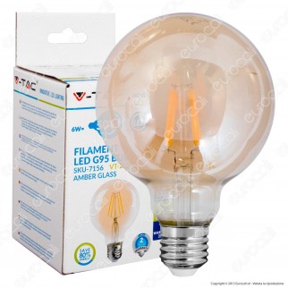 V-Tac VT-2026D Lampadina LED E27 6W Globo G95 Filamento Ambrata