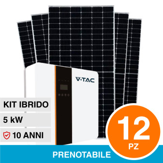 V-Tac VT-410 12 Pannelli Solari Fotovoltaici 410W IP68 + VT-6606103 Inverter...