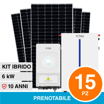 V-Tac Kit 6.15kW 15 Pannelli Solari Fotovoltaici Slim 410W IP68 + Inverter...