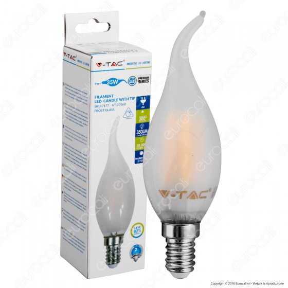 V-Tac VT-2056D Lampadina LED E14 4W Candela Fiamma Frost Filamento V-Tac VT-2056D Lampadina LED E14 4W Candela Fiamma Frost Filamento