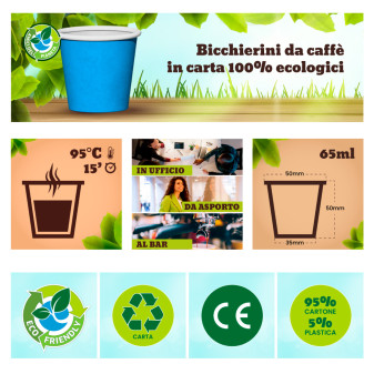 Bicchierini da Caffè in Carta Riciclabile Colore Blu da 65ml - Confezione da 50 Bicchieri