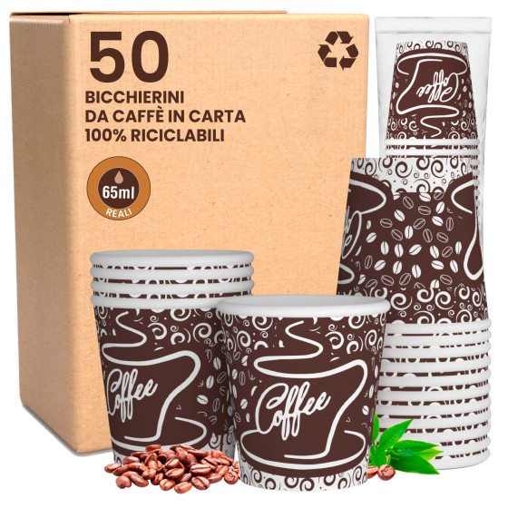 50 Bicchierini da Caffè in Carta Bio Coffee da 65ml