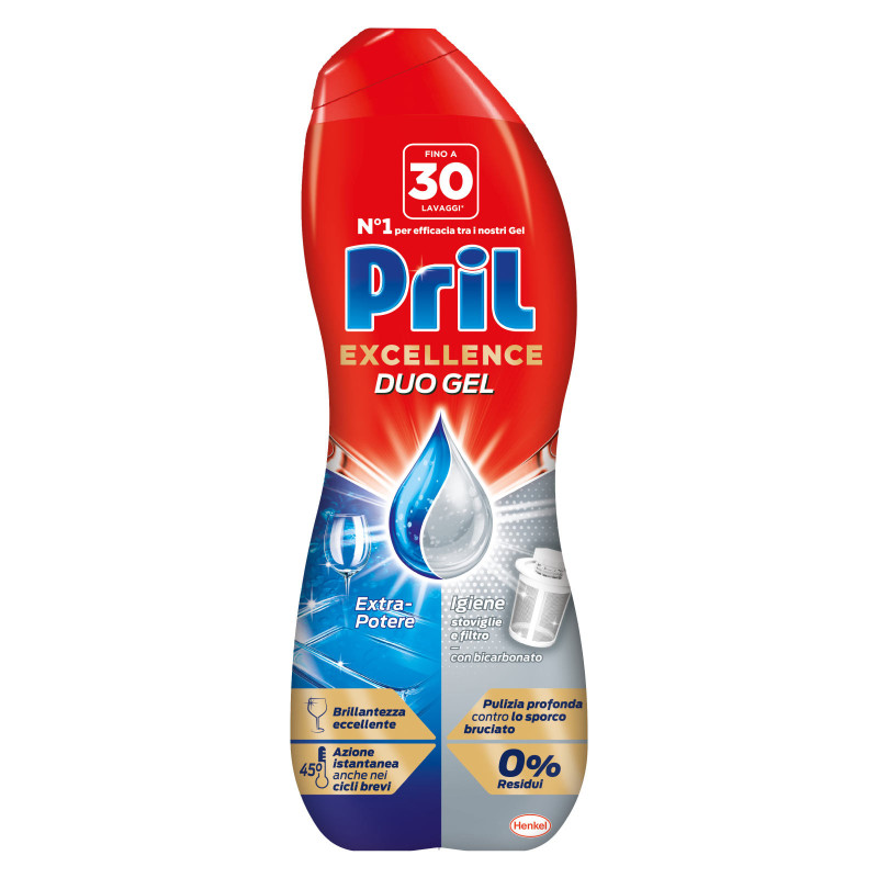 Pril Duo Gel Excellence Igienizzante per Lavastoviglie - Flacone da