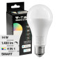 V-Tac Smart VT-5142 Lampadina LED Wi-Fi E27 14W Bulb A65 Goccia RGB+W Changing Color CCT - SKU 2999