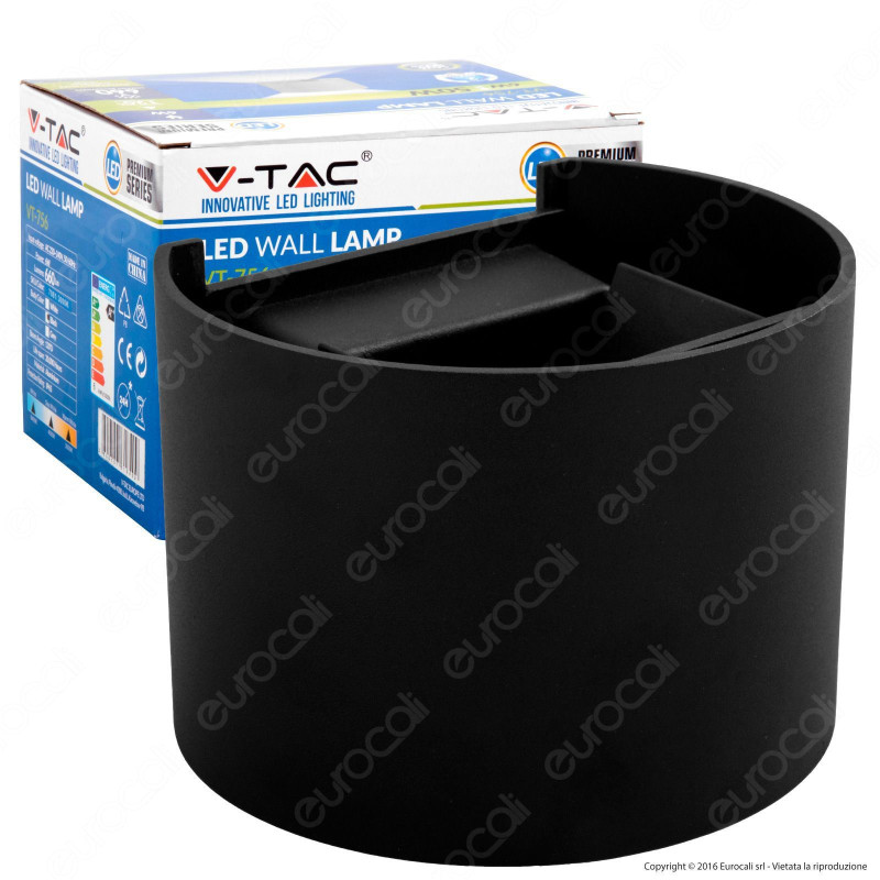 V-Tac VT-756 Lampada da Muro Wall Light Nera con Doppio LED COB 6W -
