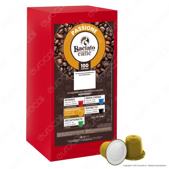 Baciato Caffè Linea Passione Gran Gusto Cialde Compatibili Nespresso - Confezione da 100 Capsule Baciato Caffè Linea Passione Gran Gusto Cialde Compatibili Nespresso - Confezione da 100 Capsule