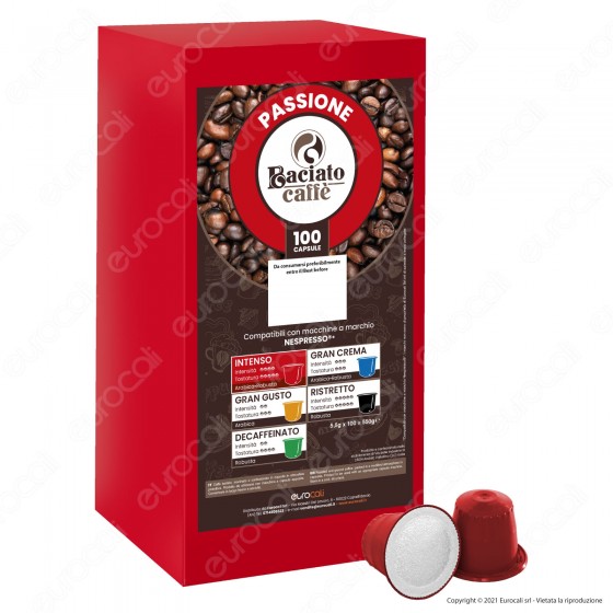 Baciato Caffè Linea Passione Intenso Cialde Compatibili Nespresso - Confezione da 100 Capsule Baciato Caffè Linea Passione Intenso Cialde Compatibili Nespresso - Confezione da 100 Capsule