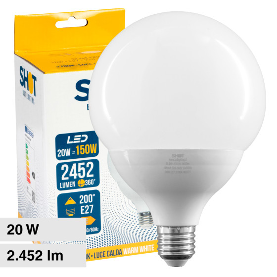 Lampadina LED E27 20W Bulb G120 Globo SMD Bot Lighting Shot