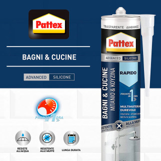 Pattex Bagni e Cucine Silicone Rapido Trasparente Multimateriale -