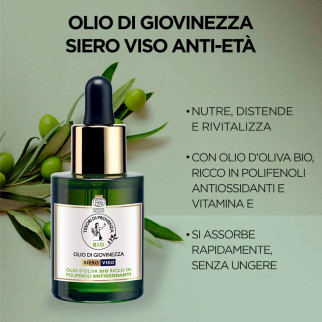 Tesori di Provenza Olio di Giovinezza Siero Viso Azione Antiossidante con Olio d'Oliva Biologico -