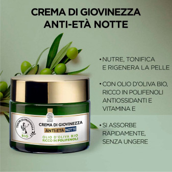 Tesori di Provenza Crema di Giovinezza Anti Età Notte per Viso con Olio d'Oliva Biologico -