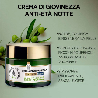 Tesori di Provenza Crema di Giovinezza Anti Età Notte per Viso con Olio d'Oliva Biologico -