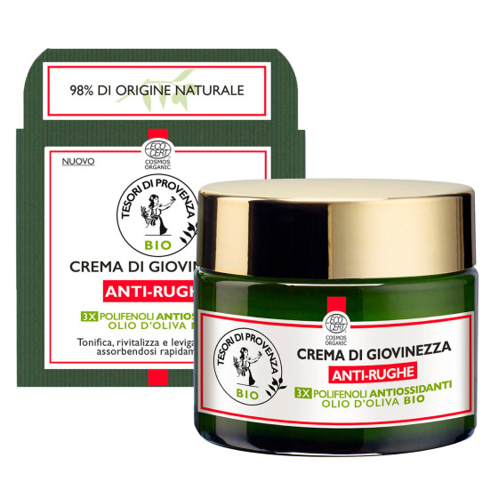 Tesori di Provenza Crema di Giovinezza Anti Rughe per Viso con Olio d'Oliva Biologico - Barattolo Tesori di Provenza Crema di Giovinezza Anti Rughe per Viso con Olio d'Oliva Biologico - Barattolo