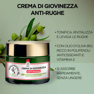 Tesori di Provenza Crema di Giovinezza Anti Rughe per Viso con Olio d'Oliva Biologico - Barattolo
