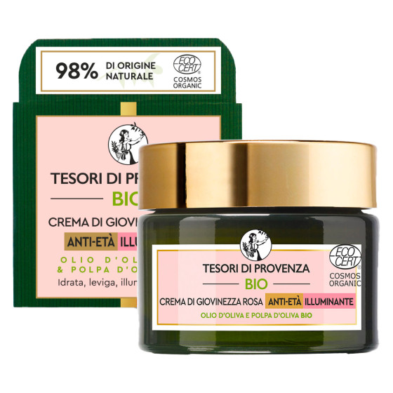 Tesori di Provenza Crema di Giovinezza Rosa Anti Età Illuminante per Viso con Olio d'Oliva Tesori di Provenza Crema di Giovinezza Rosa Anti Età Illuminante per Viso con Olio d'Oliva