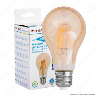 V-Tac VT-2028 Lampadina LED E27 10W Bulb A67 Filamento Ambrata - SKU 7157