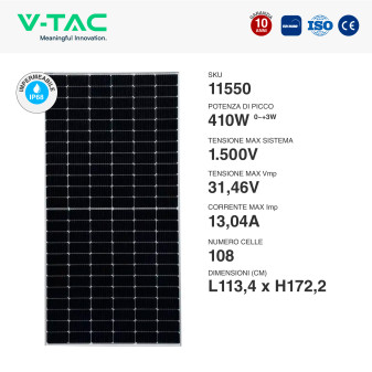 V-Tac Kit 4.92kW 12 Pannelli Solari Fotovoltaici 410W IP68 +