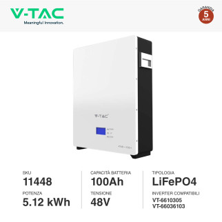 V-Tac Batteria LiFePO4 51.2V 100Ah 5.12kWh Impianto