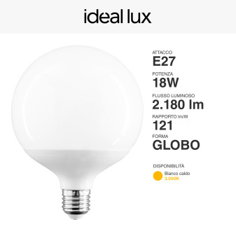 Ideal Lux Lampadina LED E27 18W Bulb G120 Globo SMD - mod. 151786