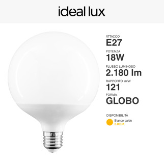 Ideal Lux Lampadina LED E27 18W Bulb G120 Globo SMD - mod. 151786