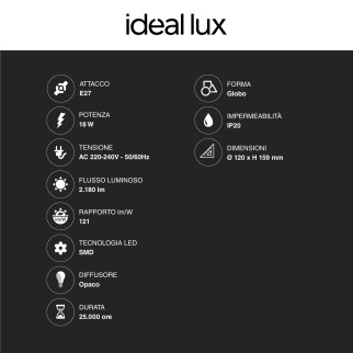Ideal Lux Lampadina LED E27 18W Bulb G120 Globo SMD - mod. 151786
