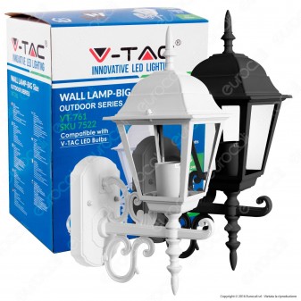 V-Tac VT-760 Portalampada da Giardino Wall Light da Muro per Lampadine E27 - SKU 7522 / 7521