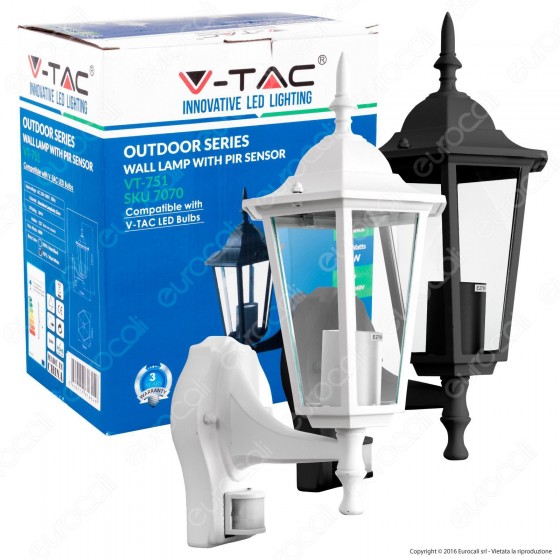 V-Tac VT-751 Portalampada da Giardino Wall Light da Muro con Sensore V-Tac VT-751 Portalampada da Giardino Wall Light da Muro con Sensore