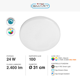V-Tac Smart VT-5184 Plafoniera LED Rotonda 24W SMD RGB+W