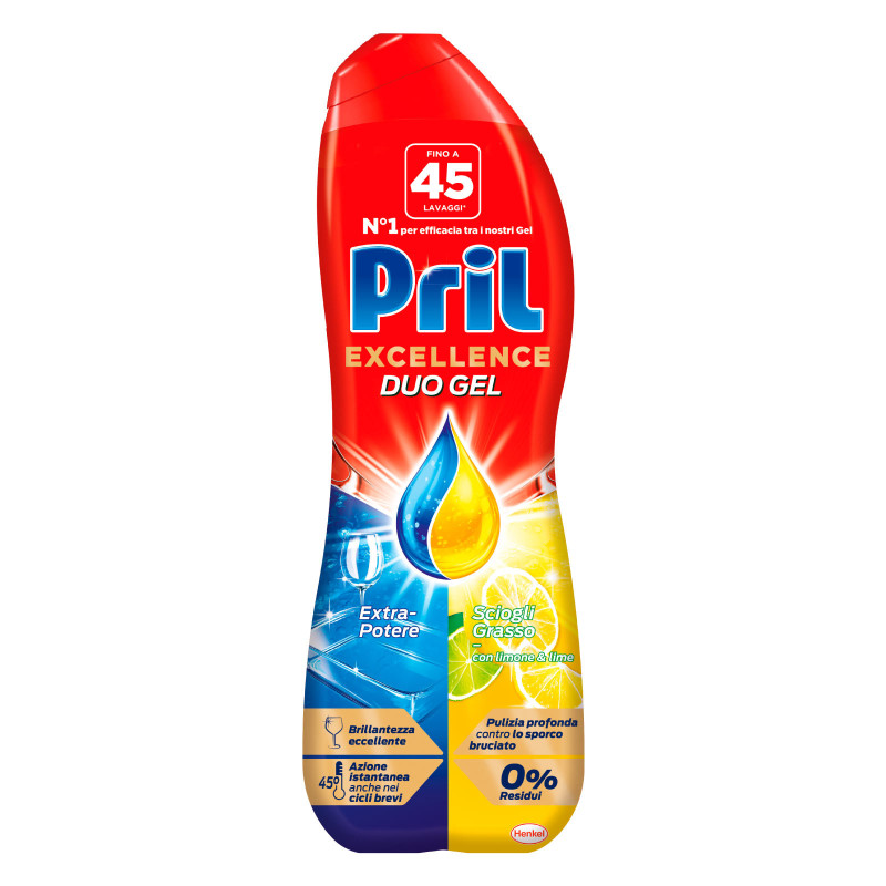 Pril Excellence Duo Gel Sciogli Grasso per Lavastoviglie Limone e