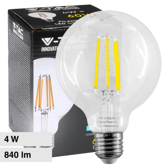 V-Tac VT-2354 Lampadina LED E27 4W Bulb G95 Globo Filament in Vetro Trasparente - SKU 2994 / 2995