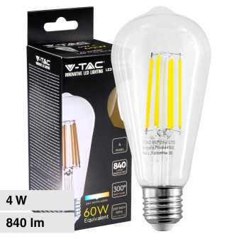 V-Tac VT-2364 Lampadina LED E27 4W Bulb ST64 Filament in Vetro