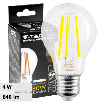 V-Tac VT-2334 Lampadina LED E27 4W Bulb A60 Goccia Filament in