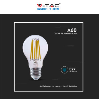 V-Tac VT-2334 Lampadina LED E27 4W Bulb A60 Goccia Filament in