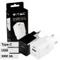 V-Tac Smart VT-5330 Caricabatterie con Spina 10A 2P Adattatore Porta USB e Type-C Ricarica Rapida PD+QC - SKU 6679 / 6680