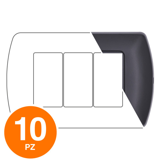 MAPAM Placca Metallo ART 8803-02 3P Nero - Confezione 10pz - mod. 8803-02 - Compatibile con BTicino MAPAM Placca Metallo ART 8803-02 3P Nero - Confezione 10pz - mod. 8803-02 - Compatibile con BTicino